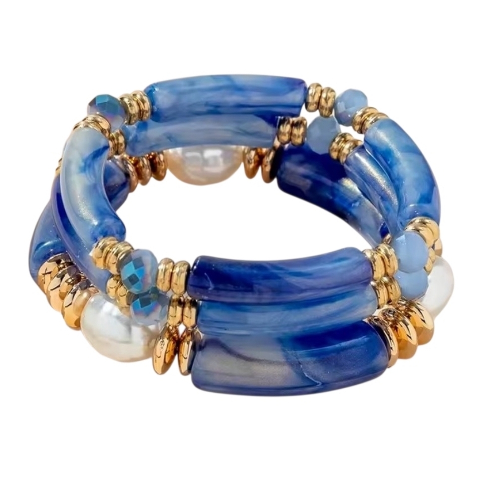 3 pc Vintage designer  Glass/pearl elastic bracelet - Picture 2 of 2